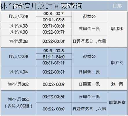 体育场馆开放时间表查询