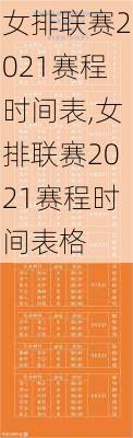 女排联赛2021赛程时间表,女排联赛2021赛程时间表格