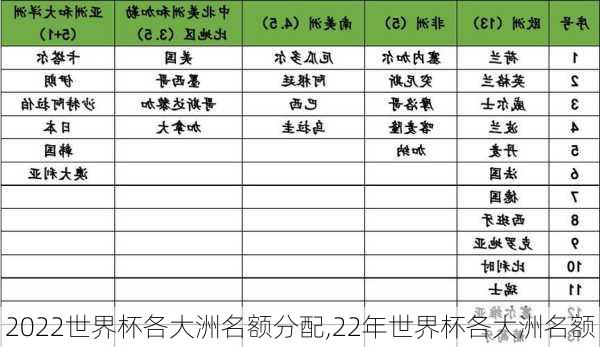 2022世界杯各大洲名额分配,22年世界杯各大洲名额