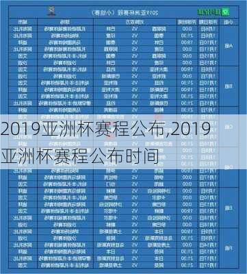 2019亚洲杯赛程公布,2019亚洲杯赛程公布时间