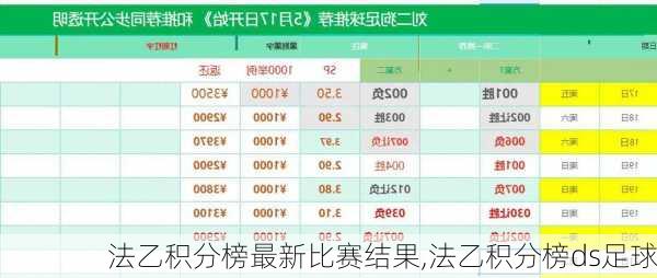 法乙积分榜最新比赛结果,法乙积分榜ds足球