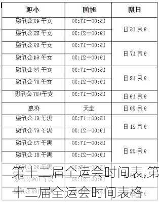 第十二届全运会时间表,第十二届全运会时间表格