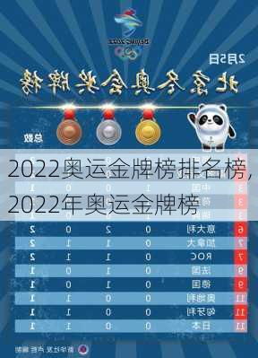 2022奥运金牌榜排名榜,2022年奥运金牌榜