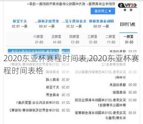 2020东亚杯赛程时间表,2020东亚杯赛程时间表格