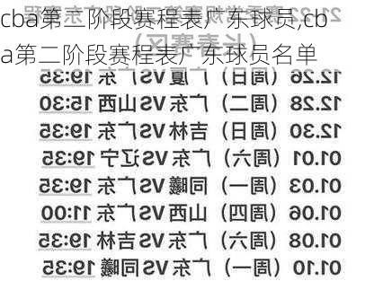 cba第二阶段赛程表广东球员,cba第二阶段赛程表广东球员名单