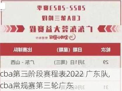 cba第三阶段赛程表2022 广东队,cba常规赛第三轮广东