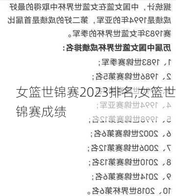 女篮世锦赛2023排名,女篮世锦赛成绩