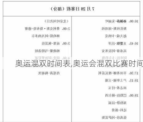 奥运混双时间表,奥运会混双比赛时间