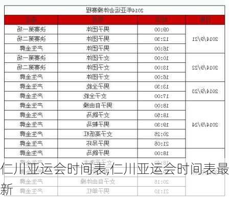 仁川亚运会时间表,仁川亚运会时间表最新