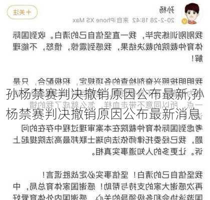 孙杨禁赛判决撤销原因公布最新,孙杨禁赛判决撤销原因公布最新消息