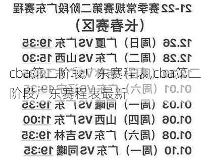 cba第二阶段广东赛程表,cba第二阶段广东赛程表最新