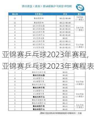 亚锦赛乒乓球2023年赛程,亚锦赛乒乓球2023年赛程表