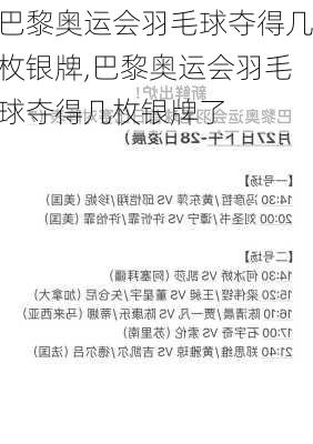 巴黎奥运会羽毛球夺得几枚银牌,巴黎奥运会羽毛球夺得几枚银牌了