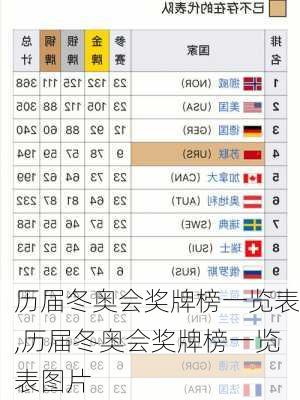 历届冬奥会奖牌榜一览表,历届冬奥会奖牌榜一览表图片