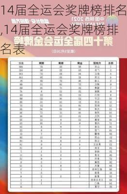 14届全运会奖牌榜排名,14届全运会奖牌榜排名表