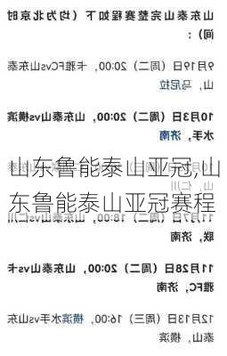 山东鲁能泰山亚冠,山东鲁能泰山亚冠赛程